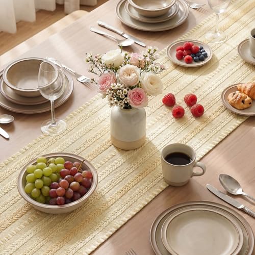 Artoid Mode Burlap Brown Farmhouse Woven Table Runner, Seasonal Holiday Rustic Kitchen Dining Table Decoration for Home Party Decor 12x72 Inch - color: Burlap Brown, size: 12" x 72", Table Runner
