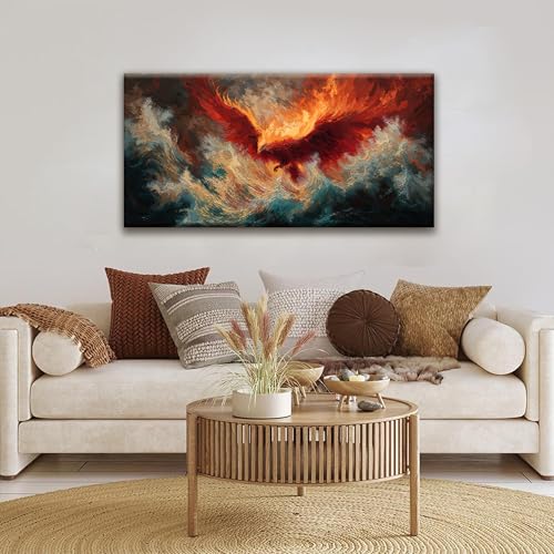 Abstract Wall Art Decor Red Retro Fire Phoenix Modern Artwork For Walls Ready To Hang Room Wall Decor For Bedroom Living Room Kitchen Office Canvas Prints 20x40 Inch - color: Red, size: 40"L x 20"W