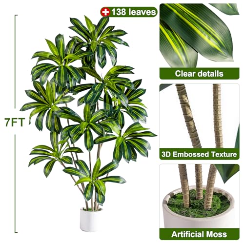 Tall Faux Artificial Trees Large Fake Tree Floor Plastic Big Plants Indoor Dracaena Decorative for Home Living Room Bedroom Decor Indoor Outdoors Porch Balcony arboles artificiales para decoracion - size: 7ft