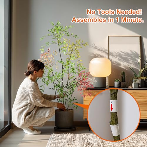 6ft Faux Bamboo Tree Artificial Nandina Tree Artificial Indoor Plants Realistic Fake Potted Tree with 800+ Leaves, Cement Planter - Home Office Decor Perfect for Housewarming Gift Non-Toxic - color: Mixcolor, size: 6ft