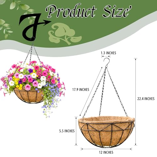Unique Metal Iron Geometric Hanging Planter Set of 4 Stylish 12 Inch Extra Deep Coco Liner Breathable Heavy Duty Balcony Tree Hanging Basket Drop Weatherproof - size: 12 Inch, style: Geometric