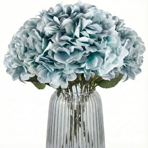 2Bouquets Artificial Fake Flowers Silk Hydrangea Arrangements Wedding Bouquets Decorations Plastic Floral Home Kitchen Garden Party Festival Bar DIY(Ice Blue) - color: Ice Blue, 5 Flower Heads