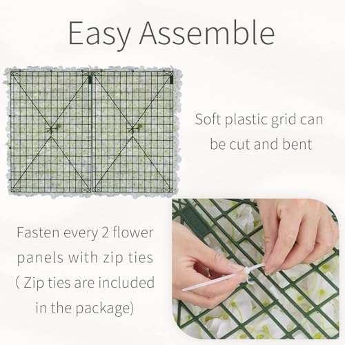 Flower Wall Panel Backdrop: 6 Pcs 24 x 16 Inch White Artificial Hydrangea Floral Panels - color: White, size: 6 PCS