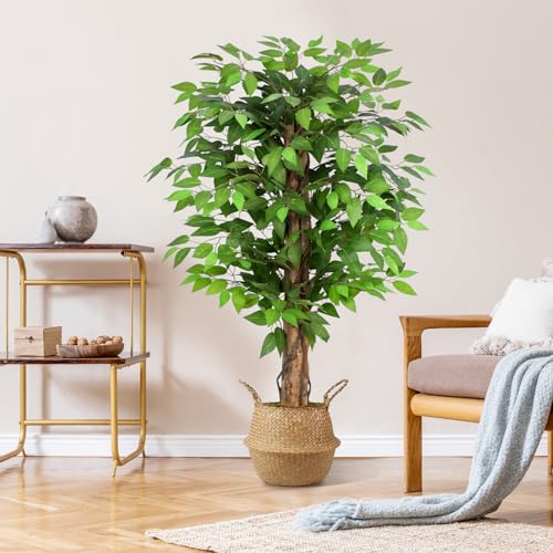 4ft Ficus Artificial Trees with Natural Curved Trunks, 48" Tall Lush Faux Tree for Home Decor Indoor, Green Lifelike Fake Ficus Tree Artificial Plants - size: 4ft