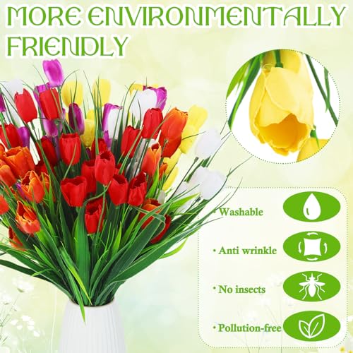 Yungyan 20 Bundles 100 Pcs Fake Tulips Wedding Centerpieces Artificial Flowers No Fade Faux Plastic Flower Arrangement for Bridal Shower Ceremony Home Decor(Red, Yellow, Orange, White, Purple) - color: Red, Yellow, Orange, White, Purple