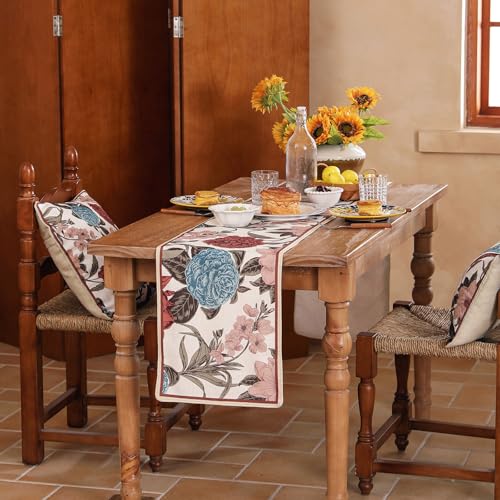bilin gaier Linen Floral Table Runner 102 Inches Long,Vintage Rustic Farmhouse Blue and Red Flower Table Runners,Table Decoration for Coffee & Dining Table Home Party Kitchen.12 x102-Burgundyred - color: Burgundyred, size: 12"*102"