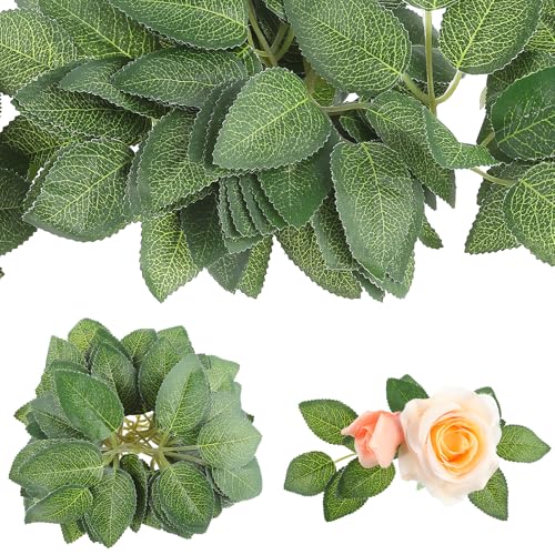 40 Pcs Green Leaves for Decoration Silk Fake Leaves Bulk Artificial Flowers Rose Leaves Plastic Artificial Leaves For Crafts Faux Fake Greenery Leaves Bouquet Garland Wreath Floral Arrangement DIY