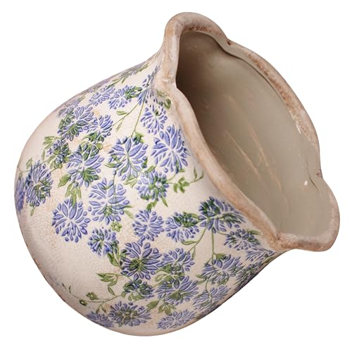 Ceramic Pots for Plants, Vintage Plant Pot with Drainage Hole, 6.11in. Planter for Indoor Plants, Crackle Glaze Finish Flower Pot, Perfect Tuscan Ceramic Planter for Gardening, Antique Blue Meadow - color: Antique Blue Meadow