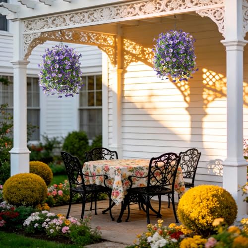 INQCMY 2Pcs Artificial Fake Hanging Flowers for Outdoors UV Resistant Artificial Plants for Spring Summer Decor Look Real Faux Flowers for Outside Home Planter Porch Patio Decor - color: Deep Purple,gradient Purple
