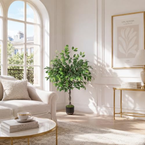 4ft Artificial Ficus Tree with Weighted Base – Faux Silk Floor Plant for Home, Office & Corner Decor - color: Ficus Tree Green