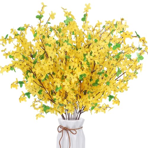 16Pcs Artificial Forsythia Branches: 23.6" Silk Yellow Flowers Faux Forsythia Branches Fake Spring Flowers Artificial for Decoration Wedding Office Home Party Dining Table Vase Indoor Outdoor - color: 16 Pcs