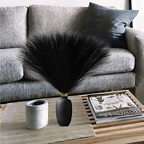Serwalin Black Pampas Grass Decor, 6Pcs Faux Pampas Grass 17 Inch, Short Artificial Pompous Grass for Gothic Room Decoration, Wedding, Home and Halloween Decoration - color: A Black, size: 17 Inch 6 Pcs