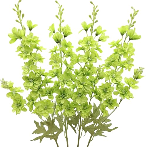 FERIAL Artificial Delphinium Flowers Silk Larkspur Flowers Faux Snapdragon Long Stem Fake Plant Spray Arrangement 4pcs Green for Home Office Garden Wedding Table Vase Decor - color: Green