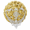 XINNI Brooch Bridal Wedding Bouquet Bride Bridesmaids Satin Rose Flower Bouquet with Bling Drop-Shaped Rhinestone for Wedding Light Golden - color: Lightgolden