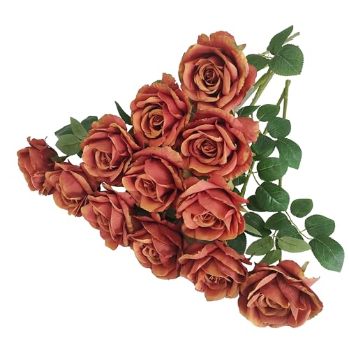 Fake Burnt Orange Roses Artificial Flowers,Floral Diameter 4'',20 Pcs Artificial Silk Roses Flowers with Stems for Wedding Arrangement Centerpieces Party Home Table Decorations (20, burnt orange ) - color: Burnt Orange 20