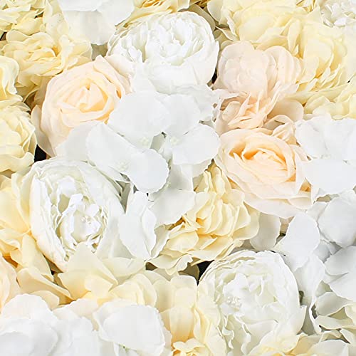 DNYSYSJ Artificial Flower Wall Panels Backdrop 6PCS 23.62" x 15.75" x 0.79" Lifelike White Hydrangea Artificial Champagne Rose Flowers Panel Silk Fabric Wall Mat for Garden Patio Wedding Stage - color: Gradient Champagne, size: 6 pieces