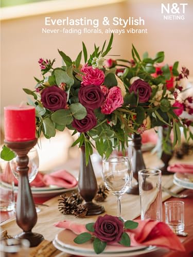 N&T NIETING Artificial Flowers - Fake Flowers Dark Red Roses Perfect DIY Wedding Bouquets Centerpieces Bridal Shower Party Home Flower Arrangement Decorations, 50Pcs - color: Dark Red, size: 50pcs