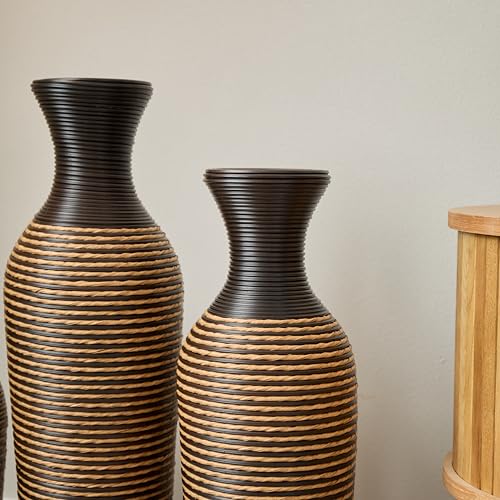 Floor PVC Decorated Vases Set of 3 for Gorgeous Home Decoration Large Classic PVC Vases 19.6in/23.6in/27.5in Height (Black+Yellow) - color: Black+yellow
