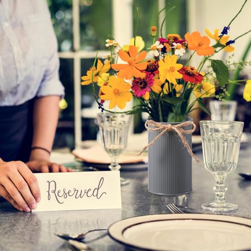Rustic Vase for Table Centerpieces 4.33 Inch Small Petite Flower Vase with Twine Bow Vintage Farmhouse Decor for Wedding Reception Dining, Home Galvanized Metal Buckets(Gray,12 Pcs) - color: Gray