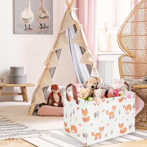 Rectangle Fox Basket,Collapsible canvas waterproof storage basket,Toy Organizer,Laundry Baskets for Kid Rooms,Baby Room decor,Toy Baskets,Woodland Nursery Decor(Fox) - color: Fox