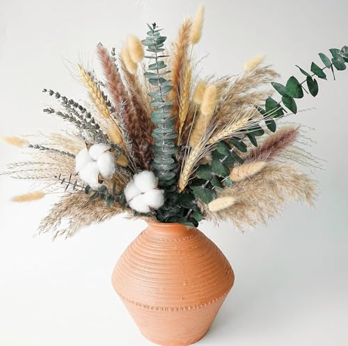 Nordic Elegance Dried Flower Bouquet – Premium Pampas, Cotton & Eucalyptus Arrangement in Timeless Neutral Tones for Modern Home Decor (93pc Pampas Grass) - color: 93pc Pampas Grass
