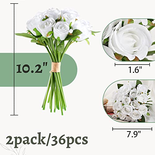 ZMZQ&flw 2 Bouquet Artificial Flowers 36 Heads Silk White Roses Fake Flowers Single Stem for Outdoor Bridal Wedding - color: White 36pcs