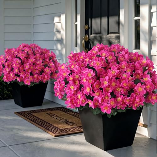 Juxdp 8 Bundles Artificial Camellia, Fake Silk Bouquet Flowers(Rose Red) | Full＆Vibrant, Fade-resistant, UV-resistant＆Waterproof, for Front Door/Garden/Farmhouse/Outdoor/Home/Spring/Summer Decor - color: Rose Red