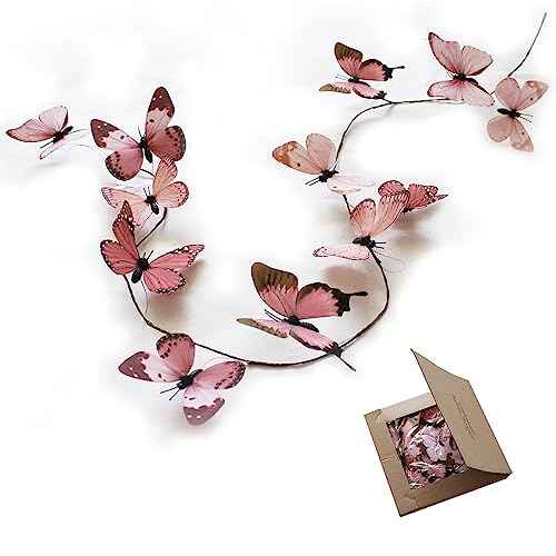 Artificial Butterfly Garland, Fake Butterfly Decorative Vines, DIY 3D Unique Butterfly Hanging Decor for Home Wall Easter Spring Flowers Party Wedding Arch Shopping (Light Pink) - color: Light Pink