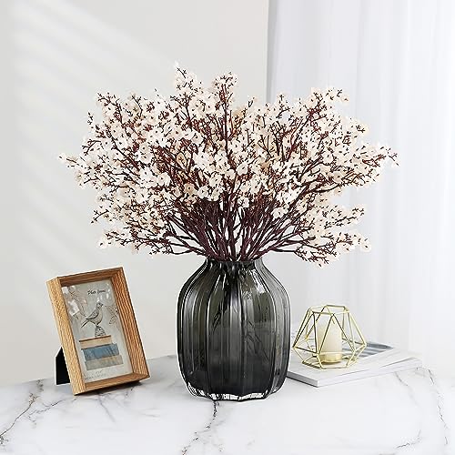 JAKY-Global Babys Breath Fabric Cloth Artificial Flowers 6 Bundle European Fake Silk Plants Decor Wedding Party Decoration Bouquets Real Touch DIY Home Garden (Beige, 6 Bundles) - color: Beige, size: 6 Bundles
