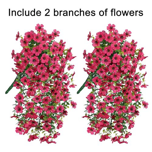 INSPRING Artificial Faux Outdoor Outside Flowers Plants, 2 PCS Fake Silk UV Resistant Look Real Hotpink Daisy Trailing Vines for Front Door Porch Planter Urn Patio Balcony Decoration - color: Hotpink
