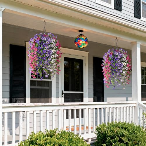 INQCMY Artificial Fake Hanging Plants Flowers Basket for Spring Outdoor Outside Porch Decoration,UV Resistant Faux Silk Flower in Planter for Home Patio Balcony Garden Yard Decor,Mixed Color - color: Mixed Color1(2 Deep Purple,2 Light Purple,2 Deep Pink,2