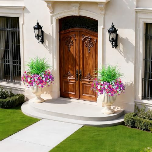 INQCMY Artificial Flowers for Outdoors UV Resistant, 14 Bundles Fake Plants Realistic Silk Flowers with Faux Ferns for Outside Planters Home Porch Patio Garden Back Yard Spring Summer Decoration - color: Light Purple Rose Red White