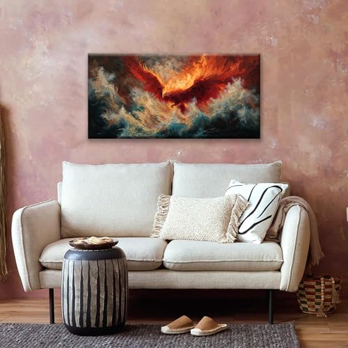 Abstract Wall Art Decor Red Retro Fire Phoenix Modern Artwork For Walls Ready To Hang Room Wall Decor For Bedroom Living Room Kitchen Office Canvas Prints 20x40 Inch - color: Red, size: 40"L x 20"W