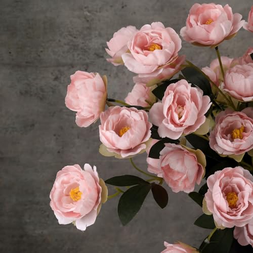 6 Pcs 32" Large Bean Paste Artificial Peonies Stems Flowers, Real Look Faux Silk Peony Bouquet 42 Heads Total for Vase Filler, Farmhouse Rustic Neutral Home Decor, Wedding Centerpieces - color: Bean Paste