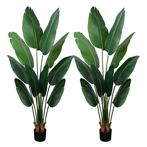 YEPDIN Artificial Bird of Paradise Plant 5 Ft Tall Fake Banana Leaf Plant for Indoors and Outdoors,Faux Palm Tree with Plastic Pot for Office and Home Decor,L1602PCS - style: 5 FT 2PCS