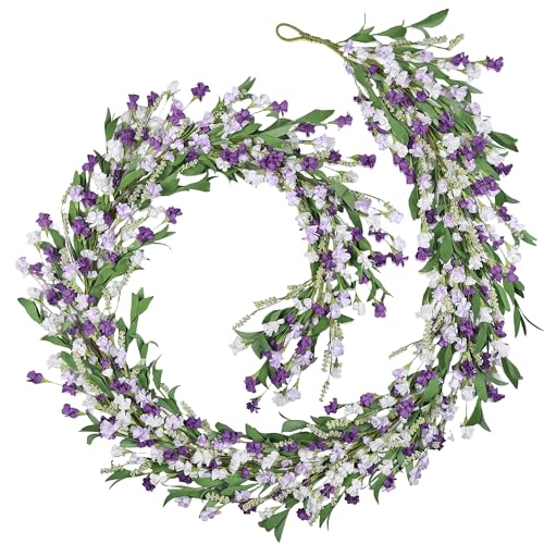 6ft Spring Summer Flower Garland, Artificial Floral Vine for Wall Backdrop Mantle Fireplace Stair Table Wedding Arch, All Season Home Door Porch Decor (Purple) - color: Purple
