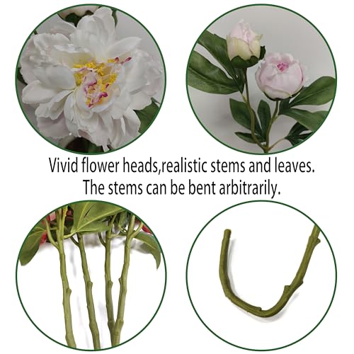 Peony Artificial Flowers,4 Pcs Fake Faux Peonies Flowers Look Real,Silk Peonies with Stems for Home Decor,Light Pink Peonies Artificial Flowers for Floral Arrangements (4, Light Pink) - color: Light Pink