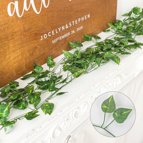 CEWOR 48 Pack 7 Feet Artificial Ivy Garlands, Fake Vines Greenery Hanging Plants Green Leaves Backdrop for Room Bedroom Wall Decor, Jungle Themed Party Wedding Decorations - size: C-48pcs of Vines with 0 LED lights