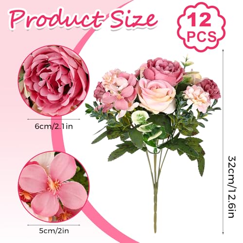 Olgaa 12 Bundles Peonies Artificial Flowers Silk Flowers Faux Peony Fake Peony Hydrangea Flower Bouquet Bulk for Vase Filler Centerpiece Table Decorations Wedding Arch Flowers (Champagne Red) - color: Champagne Red