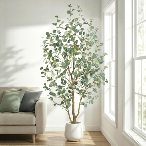 6FT Artificial Eucalyptus Tree Indoor, Faux Eucalyptus Tree with 636 Silk Leaves, Tall Fake Tree - Artificial Tree Indoor for Living Room Office Bedroom Home Decor - size: 6ft