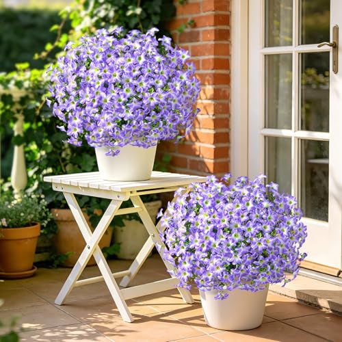 MARTINE MALL 12 Bundles Look Real Artificial Flowers for Outdoors, Realistic Fake Outdoor Flowers, UV Resistant Silk Petunia Flowers for Outside Faux Flowers for Outdoor Garden, Purple - color: Light Purple, size: 12 Bundles