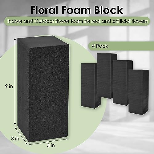 XCEL Floral Foam for Flower Arrangements Floral Foam Blocks - Reusable, Weather Resistant Craft Foam Fresh & Artificial Flower Arrangements, Styrofoam Block (Black 9" x 3" x 3" - 4 Pack) - color: Black 9" X 3" X 3" - 4 Pack