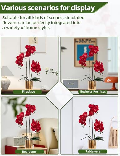 Artificial Orchid Set Fake Phalaenopsis Flower Faux Butterfly Orchid Real Touch Orchid for Wedding Home Office Party Hotel Yard Decoration Restaurant - color: Red