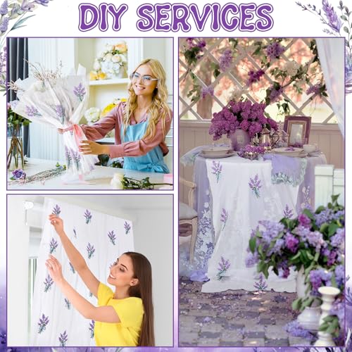 Lavender Floral Table Runner 29.5 x 118 Inch Embroidery Wildflower Tulle Table Runner Summer Gauze Home Decor for Wedding Birthday Baby Shower Party Dining Decor DIY - style: Lavender