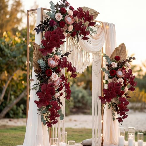 IPOPU Red Orchid Artificial Flowers 35.4" Real Touch Fake Orchid Latex Dark Red Flowers Phalaenopsis Branches for Home Party Wedding Bridal Shower Decoration, 2pcs Red - color: Red