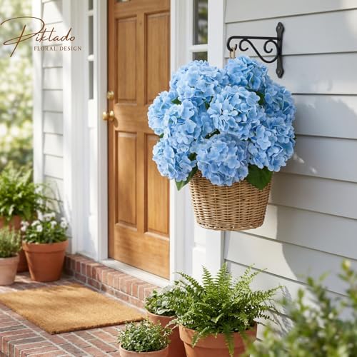 A Bunch 21in, Real Touch Hydrangea Artificial Flowers, with 5pcs Flower Head 10pcs Leaves, Faux Hydrangea Flowers for Home Office Decor Wedding Party Arrangements (1, Blue) - color: Blue, size: 1 Bunch