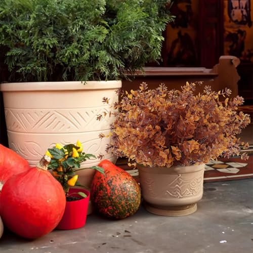 RECUTMS Faux Mums Plants,Artificial Flowers for Outside Artificial Fall Flowers, Fake Outdoor UV Resistant Autumn Plants for Home Kitchen Christmas Festival Thanksgiving Autumns Decoration(Brown) - color: Brown, size: 8 Pcs