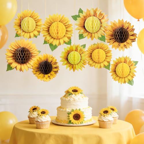 Paper Jazz Sunflower Honeycomb Decorations,Sunflower Birthday Party Decoraytion,Yellow Wall Hanging Ceilling for Spring Garden Themed Birthday Baby Shower Bridal Shower Party Favor. - color: Sunflower