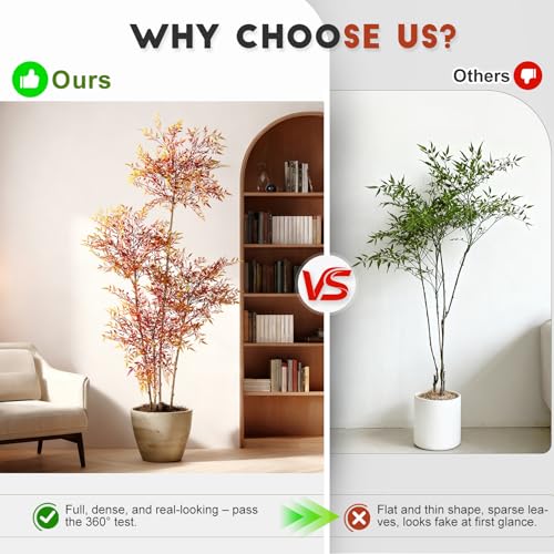Big Artificial Tree Large Fake Nandina Trees Plastic plantas Indoor Outdoor Realistic Floor Plants Faux Bamboo Plant for Home Living Room Corner Office Patio Porch Bonsai Decor Housewarming Gift - color: Red, size: 6ft 7in