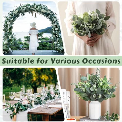 Eucalyptus Leaves Stems 150 PCS, 4 Kinds Mixed Artificial Greenery Stems for Wedding Decor Vase Floral Arrangement Centerpiece